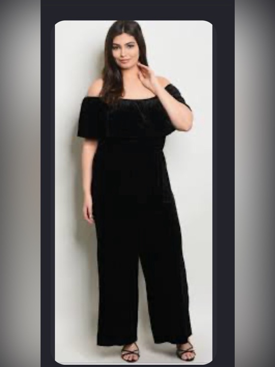 Eloquii Pants - Eloquii Off-the-Shoulder Black Velvet Jumpsuit